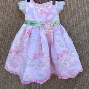 Vintage Nannette Baby Girls Sz 18M dress pink floral embroidery tulle accents